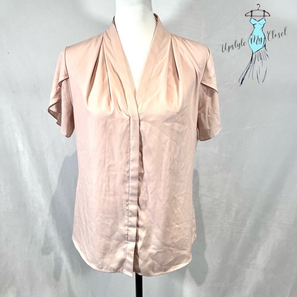 Calvin Klein pleated blush split flutter sleeve blouse top size medium